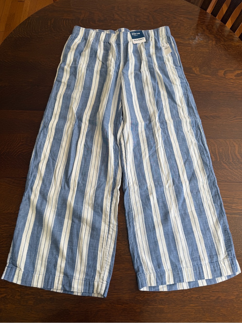 Old Navy Blue and White Vertical Stripe Wide-Leg Pants